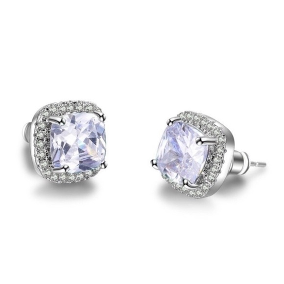 Silver CZ diamond earrings - Picture 6 of 7